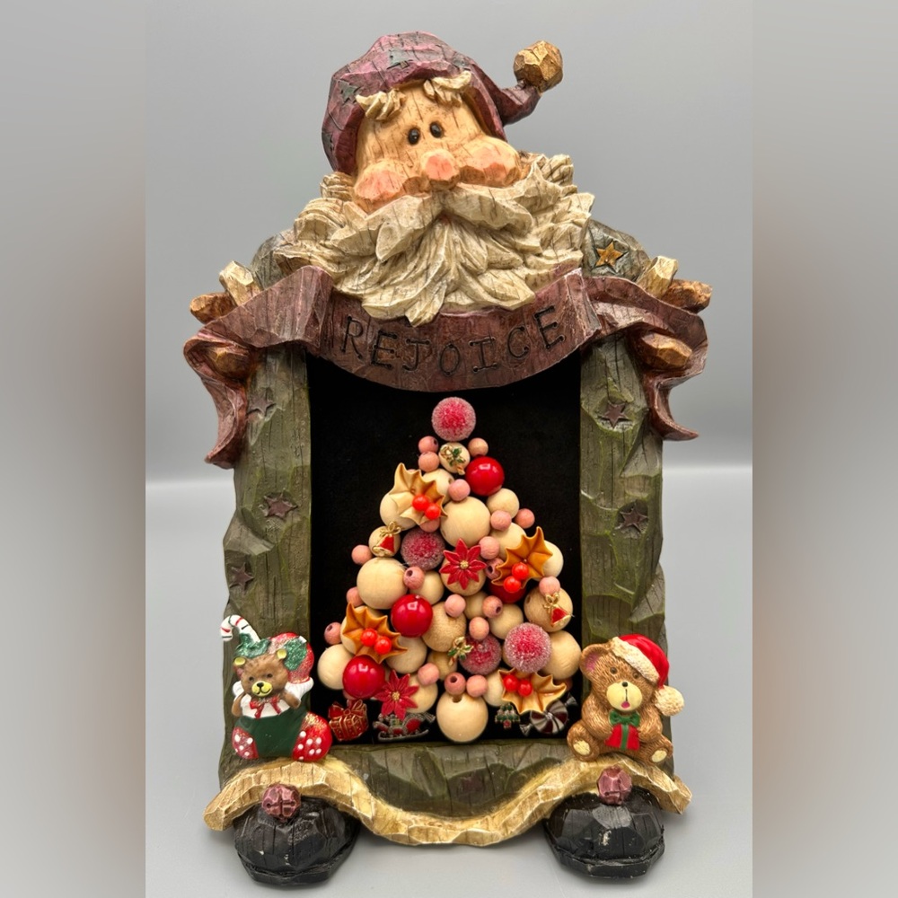 Handmade Santa Framed Jewelry Art Rustic Holiday Tabletop Display